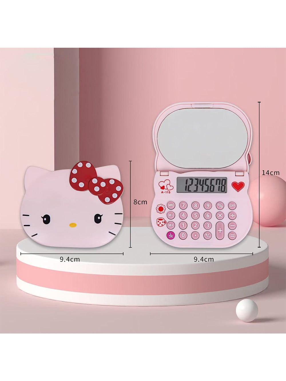 Sanrio Hello Kitty push-cover small flip calculator and mirror
