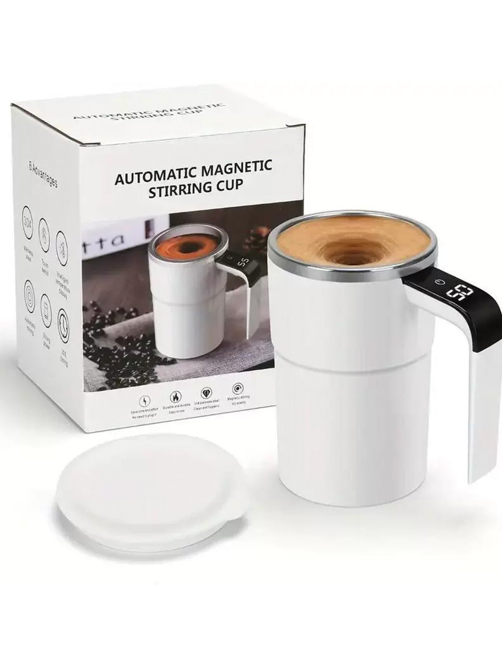 Stainless steel thermos cup with handle, anti-tipping, magic suction cup to prevent tipping.