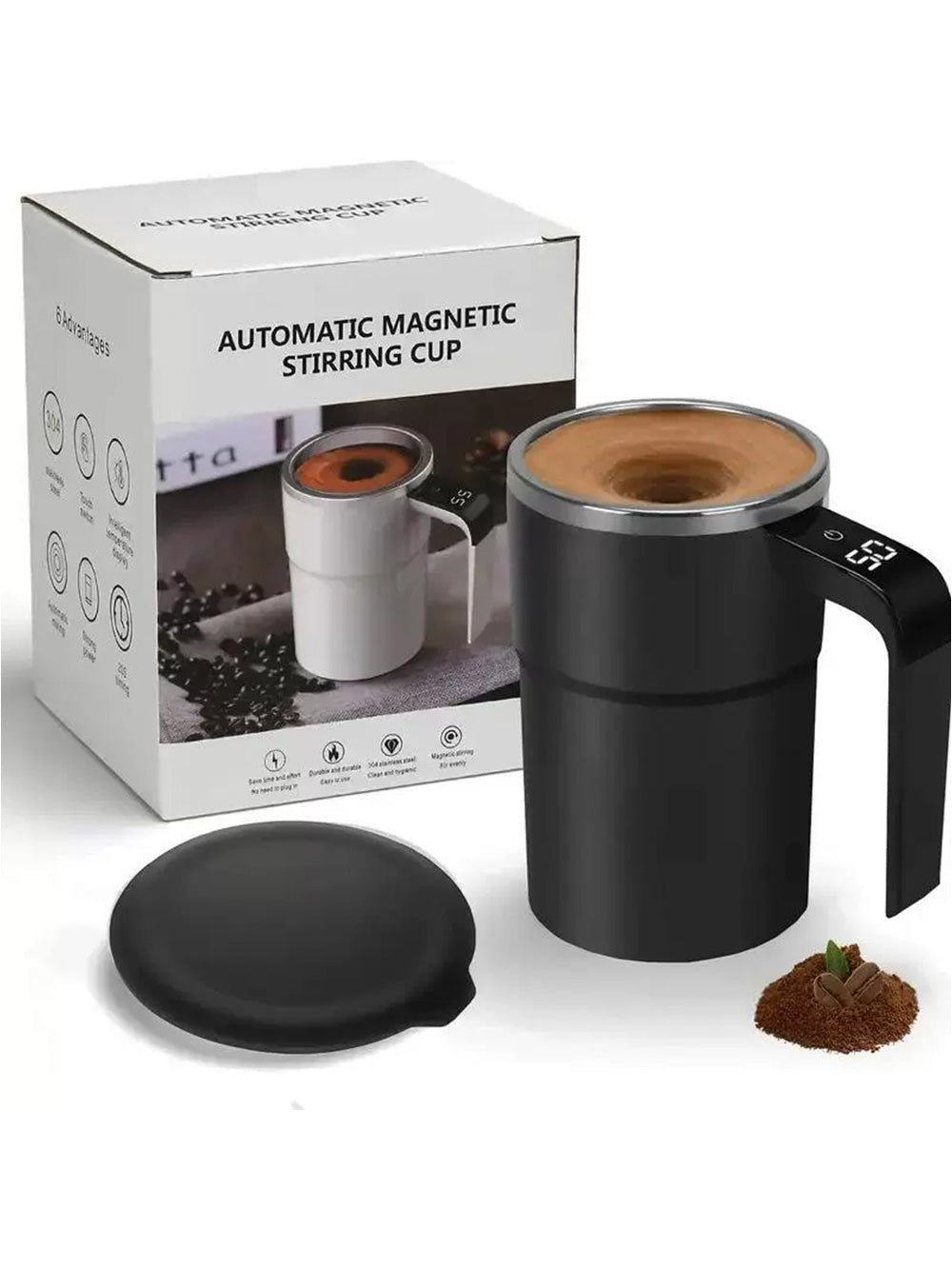 Stainless steel thermos cup with handle, anti-tipping, magic suction cup to prevent tipping.