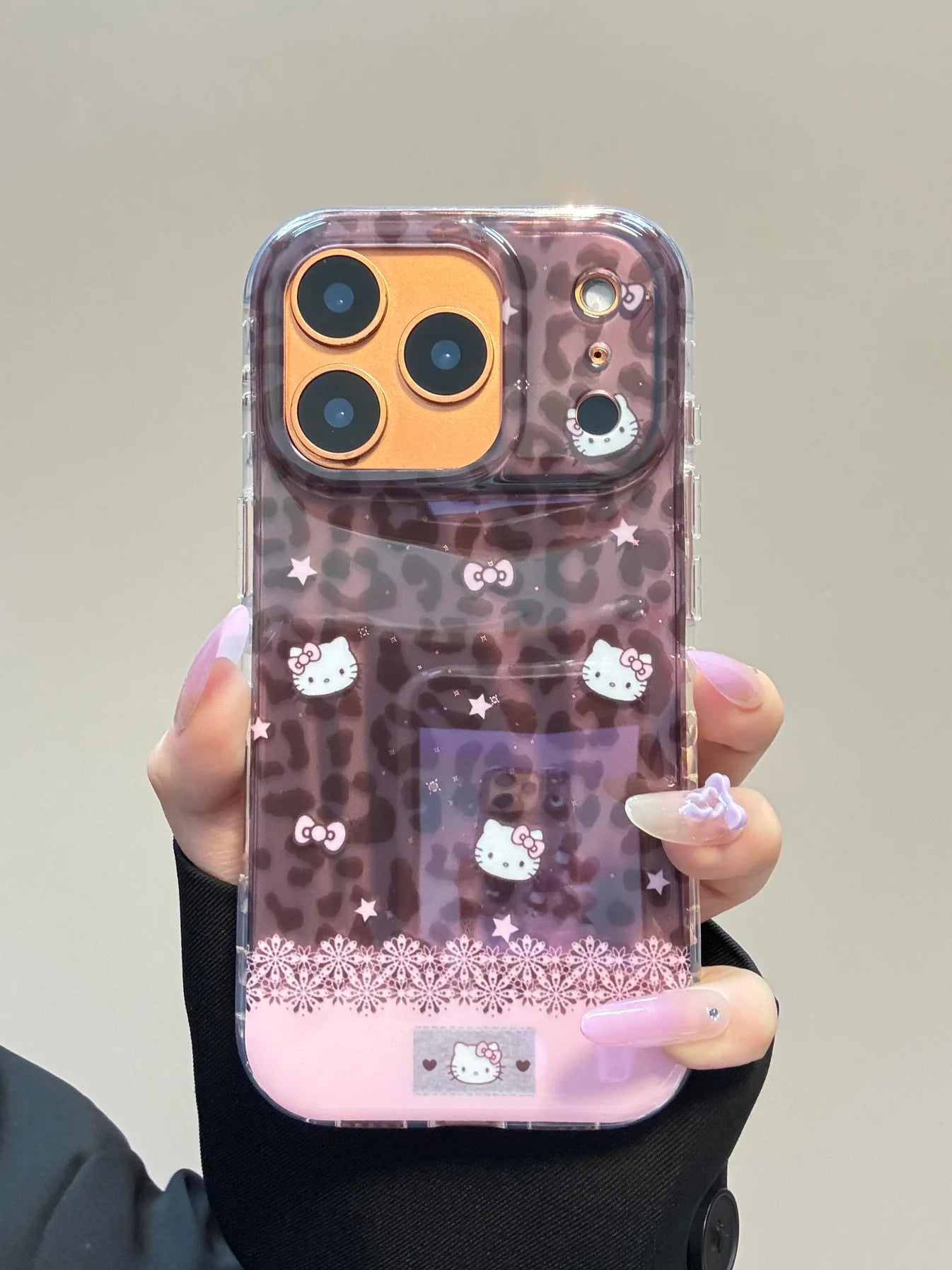 Hellokitty Pink Leopard Print Snow Cute Kawaii MagSafe Case + MagSafe Stand Holder / Phone Grip #20260121